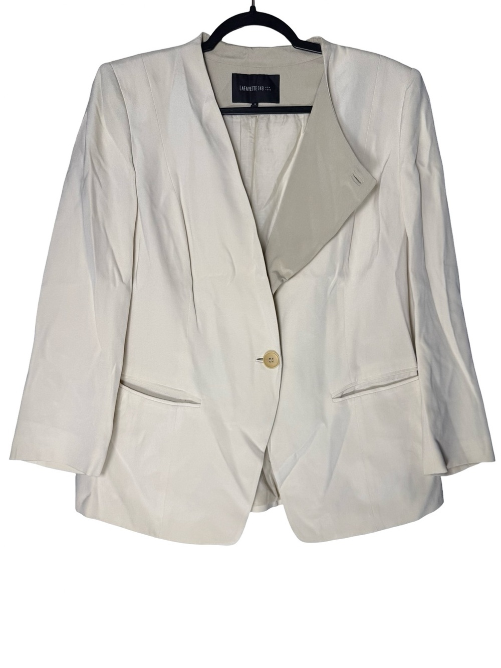 Lafayette 148 Sz 12 Ivory Silk Blazer Quiet Luxury Minimalist Workwear Business